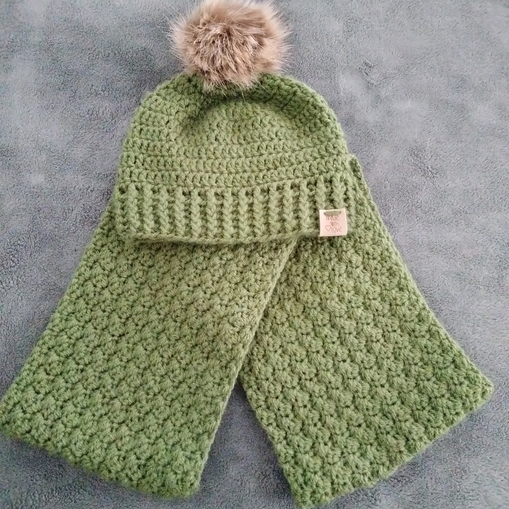 Green Knit Hat with Pom Pom